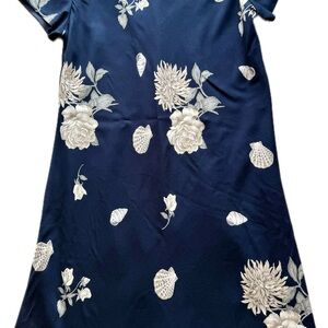 Vintage Dress Navy Floral and Seashells Short Sleeve Size 12P Jessica Howard